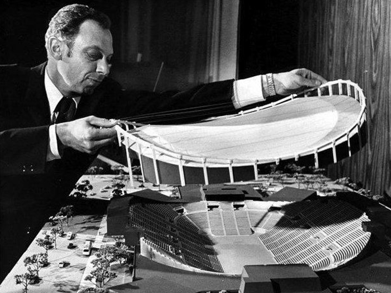 Abe Pollin with a model build of the Capital Centre.